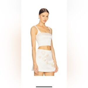 L'Academie Cream Top & Mini Skirt with Floral Accents